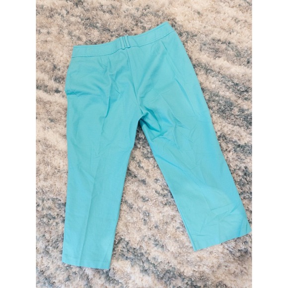 Oscar De La Renta Pants Women 10 Blue Ankle Mid Rise Hem Casual Wide Leg Straigh - Picture 1 of 10